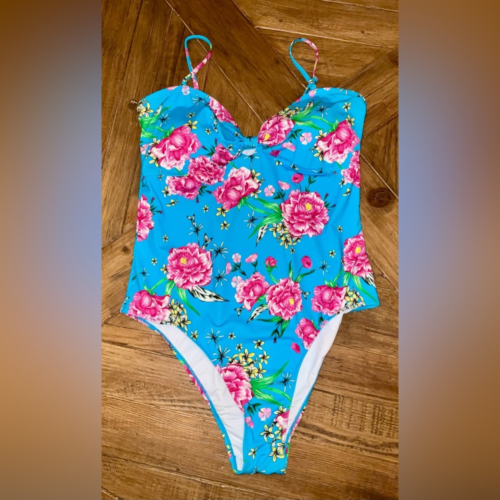 Betsey Johnson Blue Floral One Piece Swimsuit